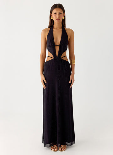 Astraeus Beaded Sequin Maxi Dress Black