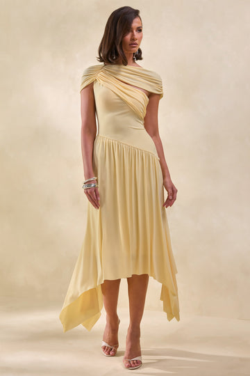 Lorina | Lemon High-Neck Midi Dress With Asymmetric-Waist