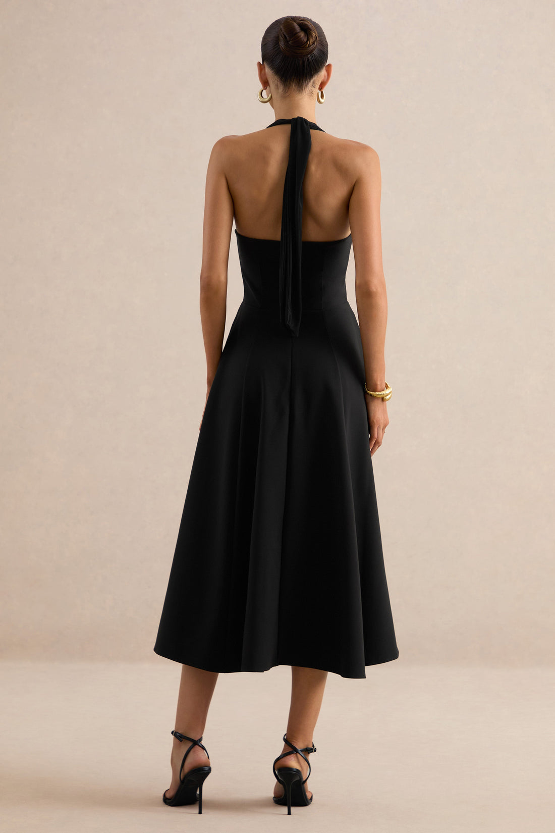 Auburn | Black Halter Skater Midi Dress