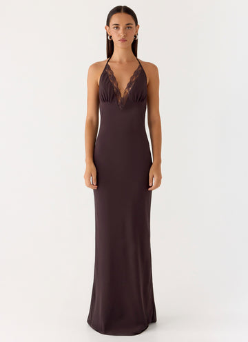 Indya Halter Maxi Dress Chocolate
