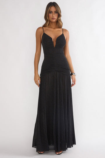 Orizel Pintuck Maxi Dress Black
