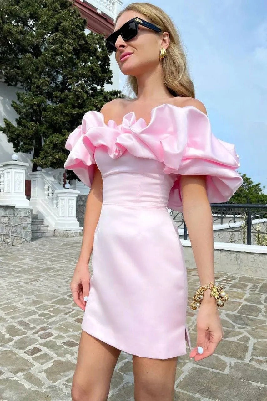 Rosette Strapless Mini Dress Pink